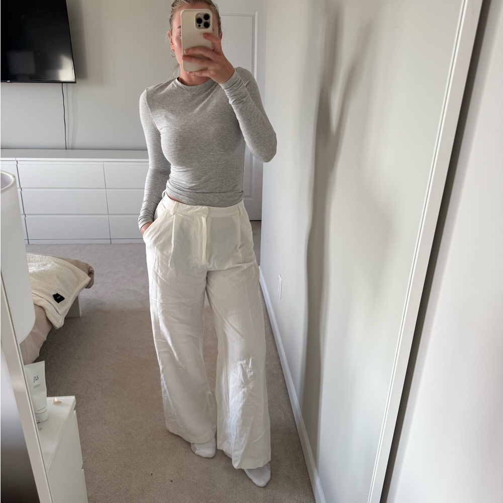 Zara Women's linen White Wide-Leg suit Pants